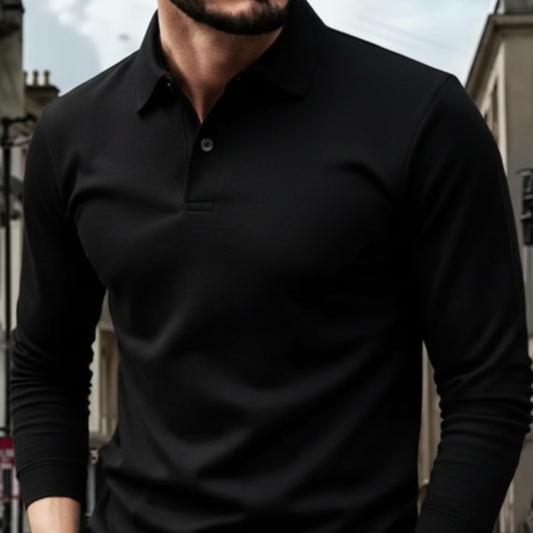 Polo Shirt Long Sleeve Solid Casual Men