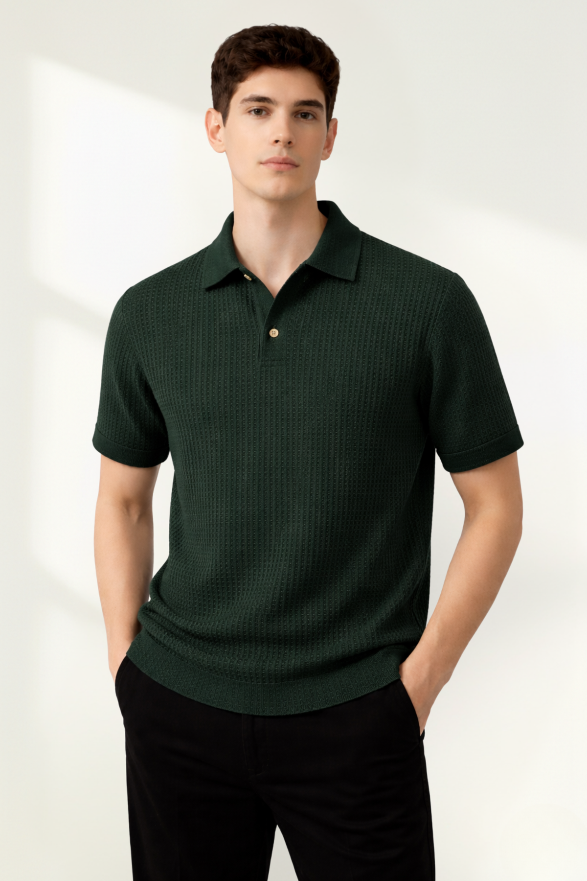 Men’s Waffle-Knit Polo Shirt