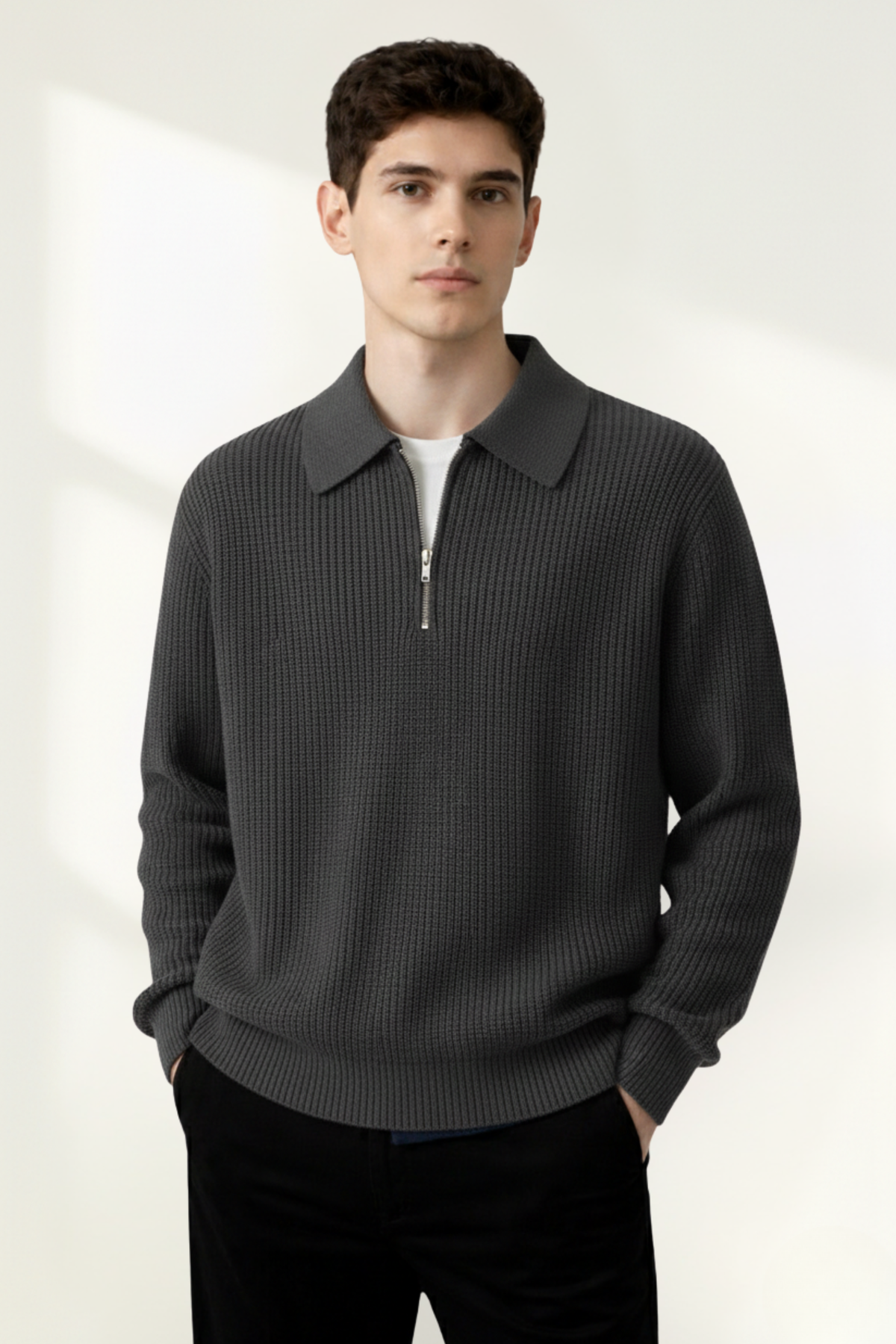 Men’s Knit Quarter-Zip Polo Sweater