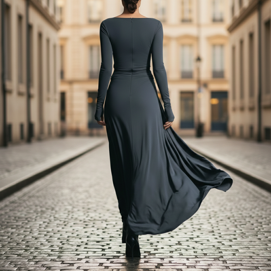 Midi Dress Side Knot Long Sleeve Full Length Women