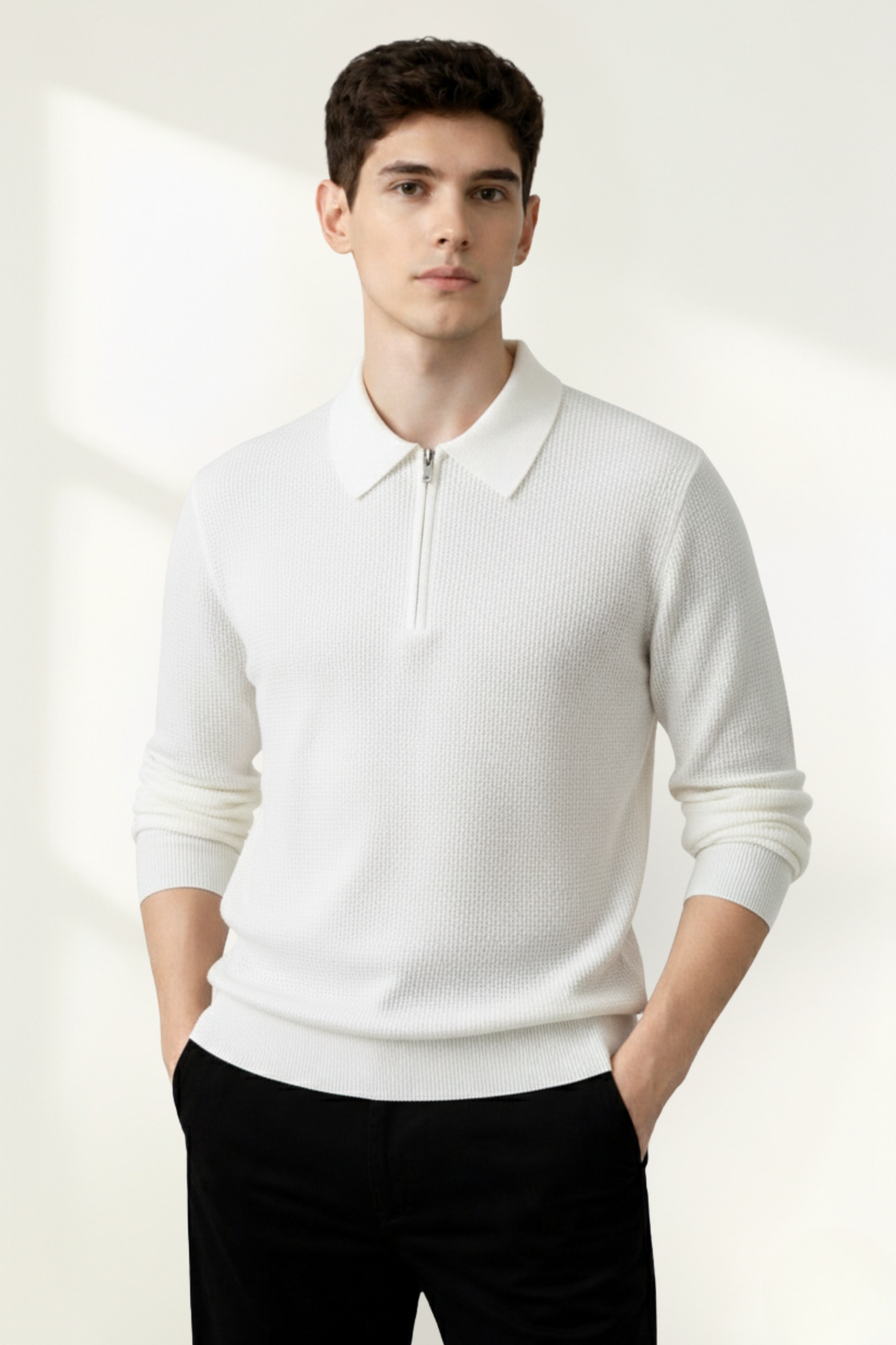 Suéter de polo de media cremallera para hombre