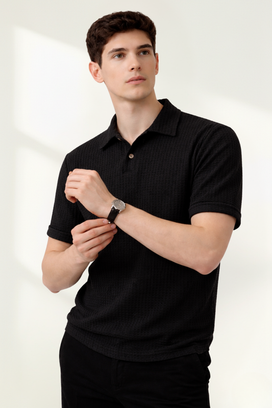 Men’s Waffle-Knit Polo Shirt