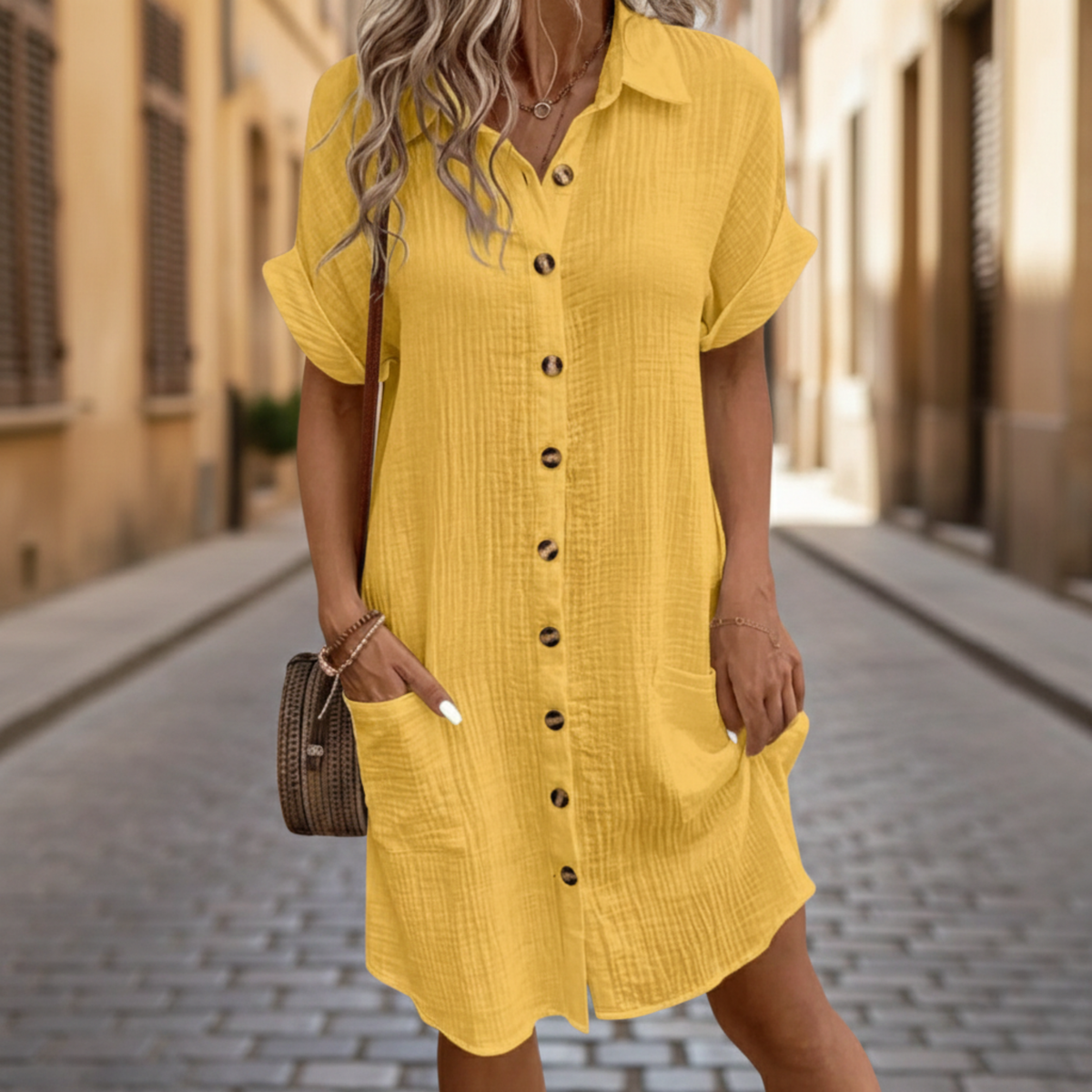 Vestido Camisero Casual con Botones y Bolsillos