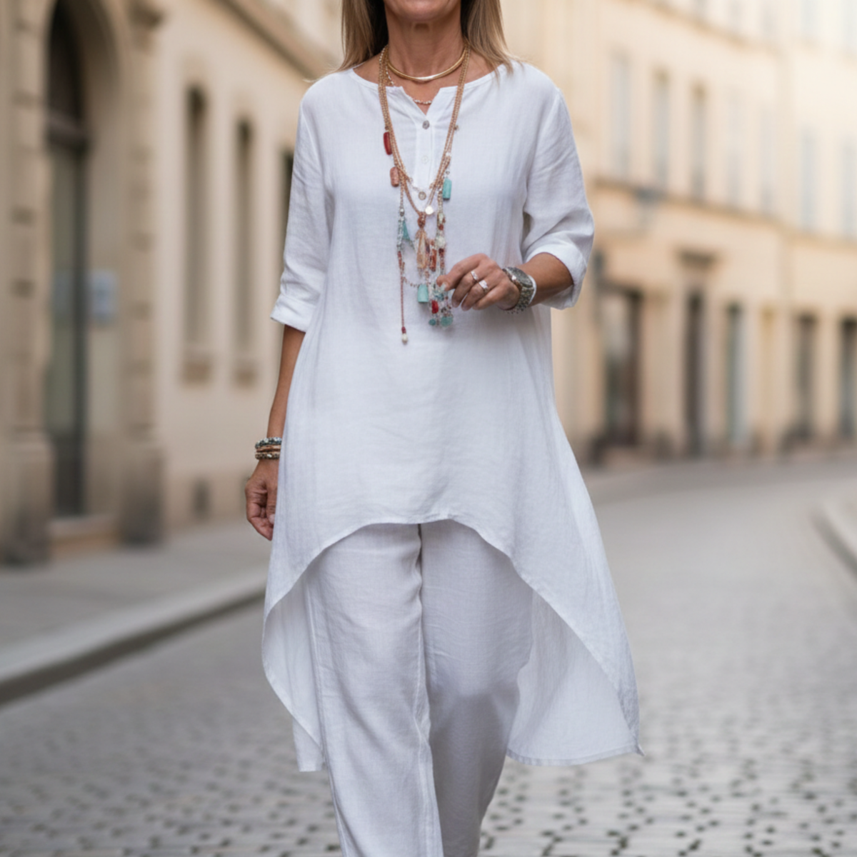 Women Set Loose Fit Long Sleeve Tunic Pants