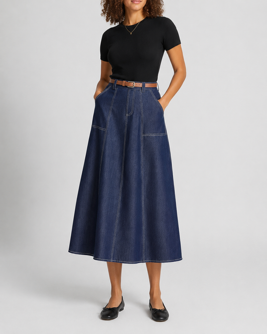 Miralette | Women's Pleated A-Line Denim Skirt