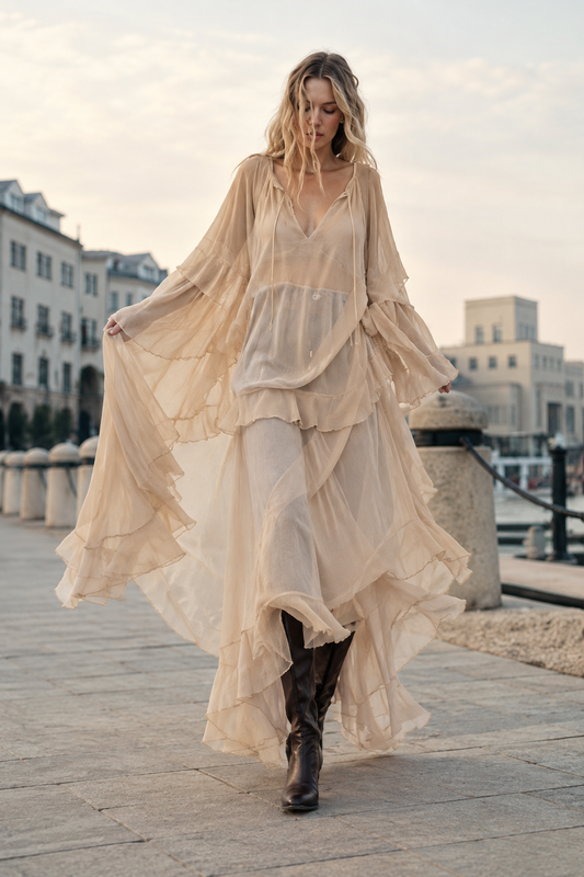 Seraphine | Women's Chiffon Layered Cloak Maxi Dress