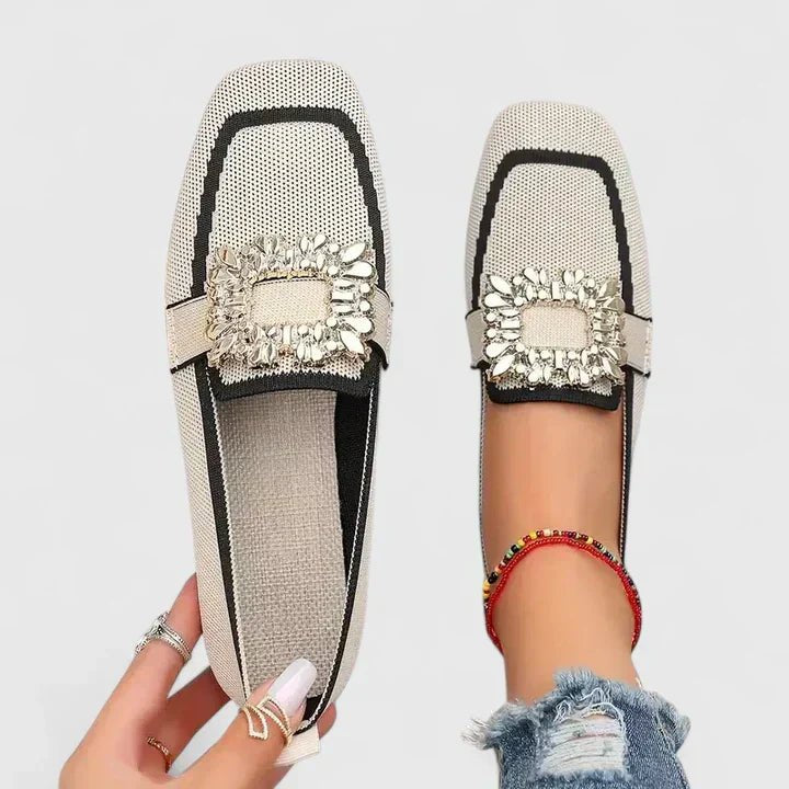 Belvaine | Women's Orthopedic Jeweled Buckle Loafers Close Up