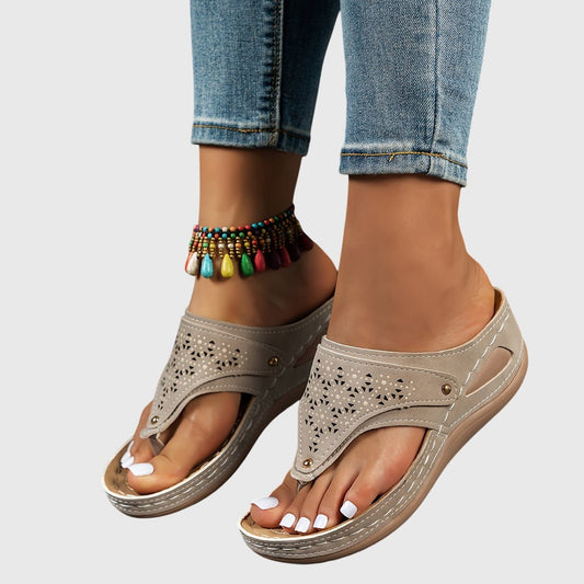 Briella | Women's Comfortable Laser-Cut Floral Sandals Front