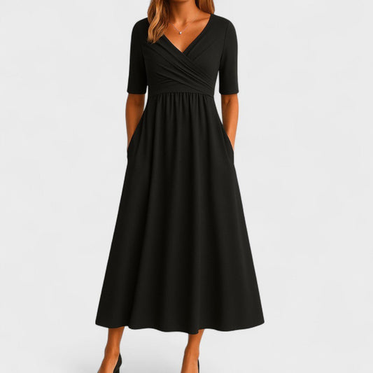 Céleste | Women's Elegant Wrap Bodice Midi Dress Front