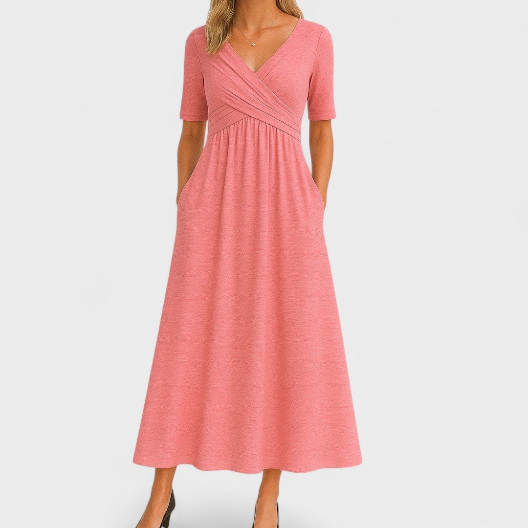 Céleste | Women's Elegant Wrap Bodice Midi Dress Lifestyle
