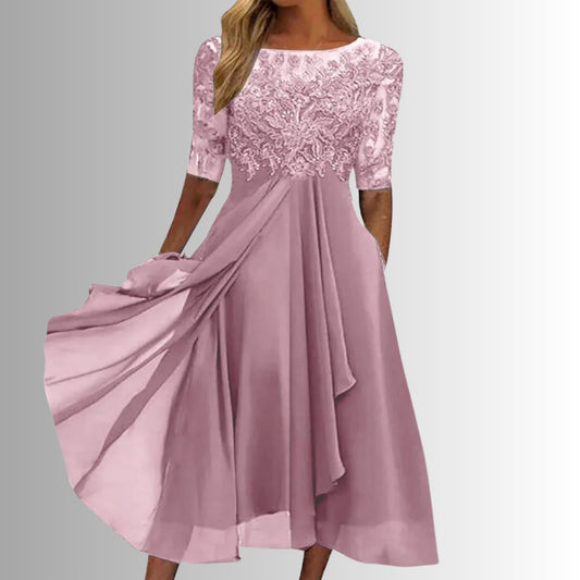 Celestine | Women's Elegant Illusion Sleeve Maxi Dress Front