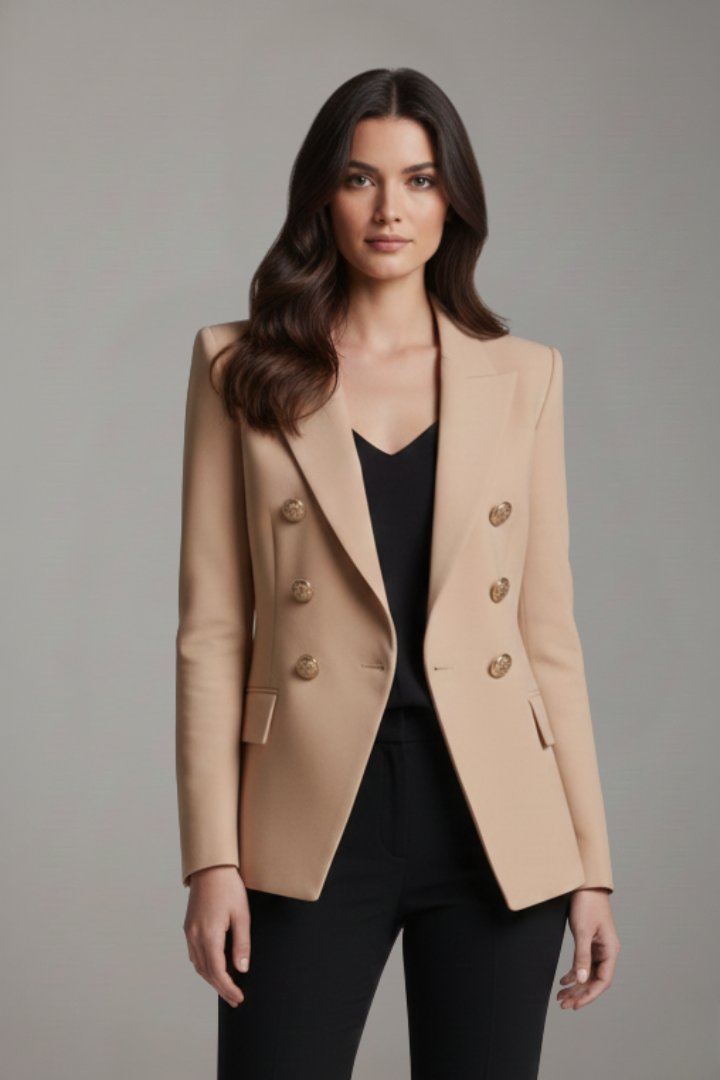 Clariel | Women's Double-Breasted Blazer Gold-Tone Button View 11