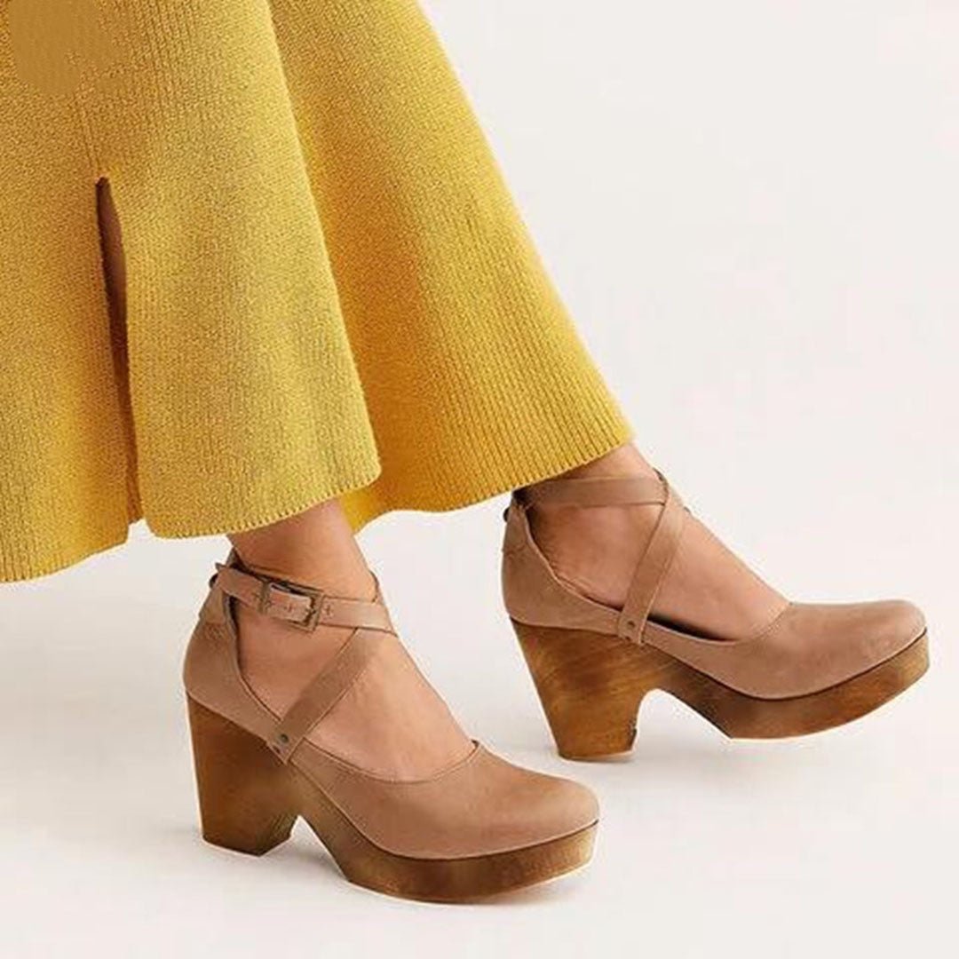Cordelia | Women's Closed Toe Wedge Heels Ankle Strap Close Up