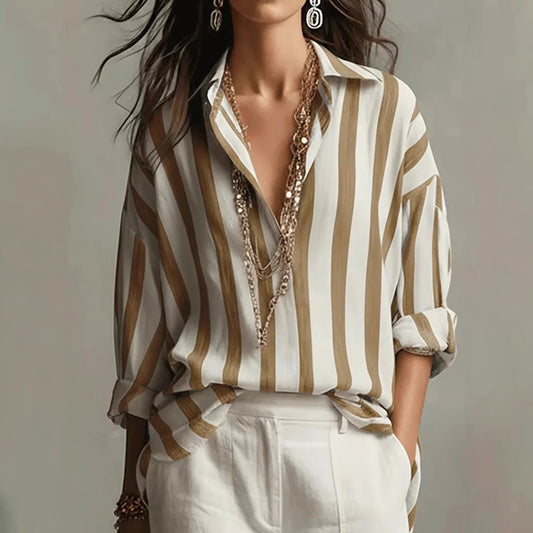 Dani | Women's Striped Linen Dress Shirt Front