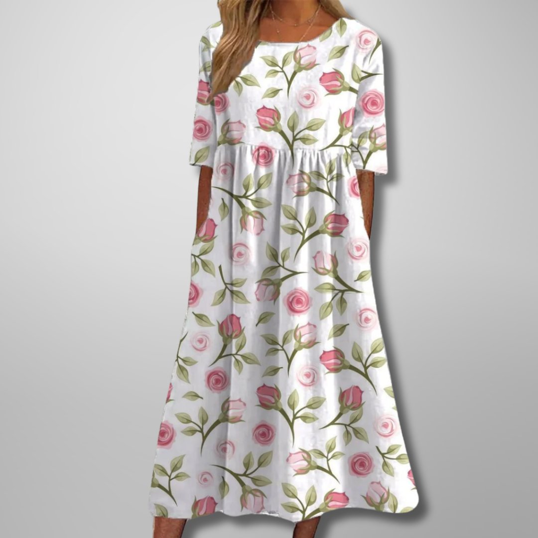 Floralina | Women's Floral Vine Relaxed Midi Dress Angle
