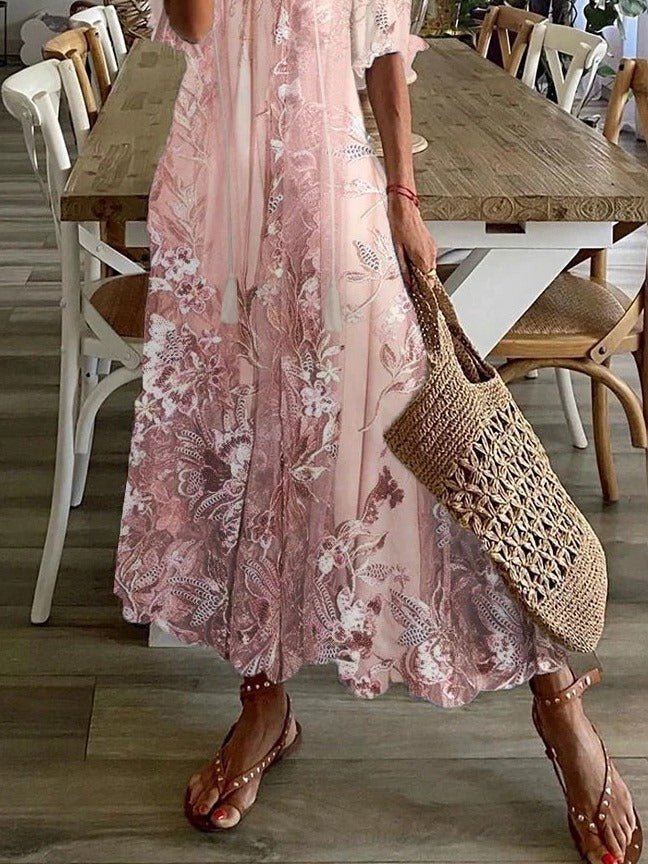 Floriana | Women's Floral V-Neck Casual Maxi Dress Detail