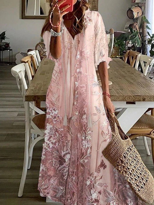 Floriana | Women's Floral V-Neck Casual Maxi Dress Front