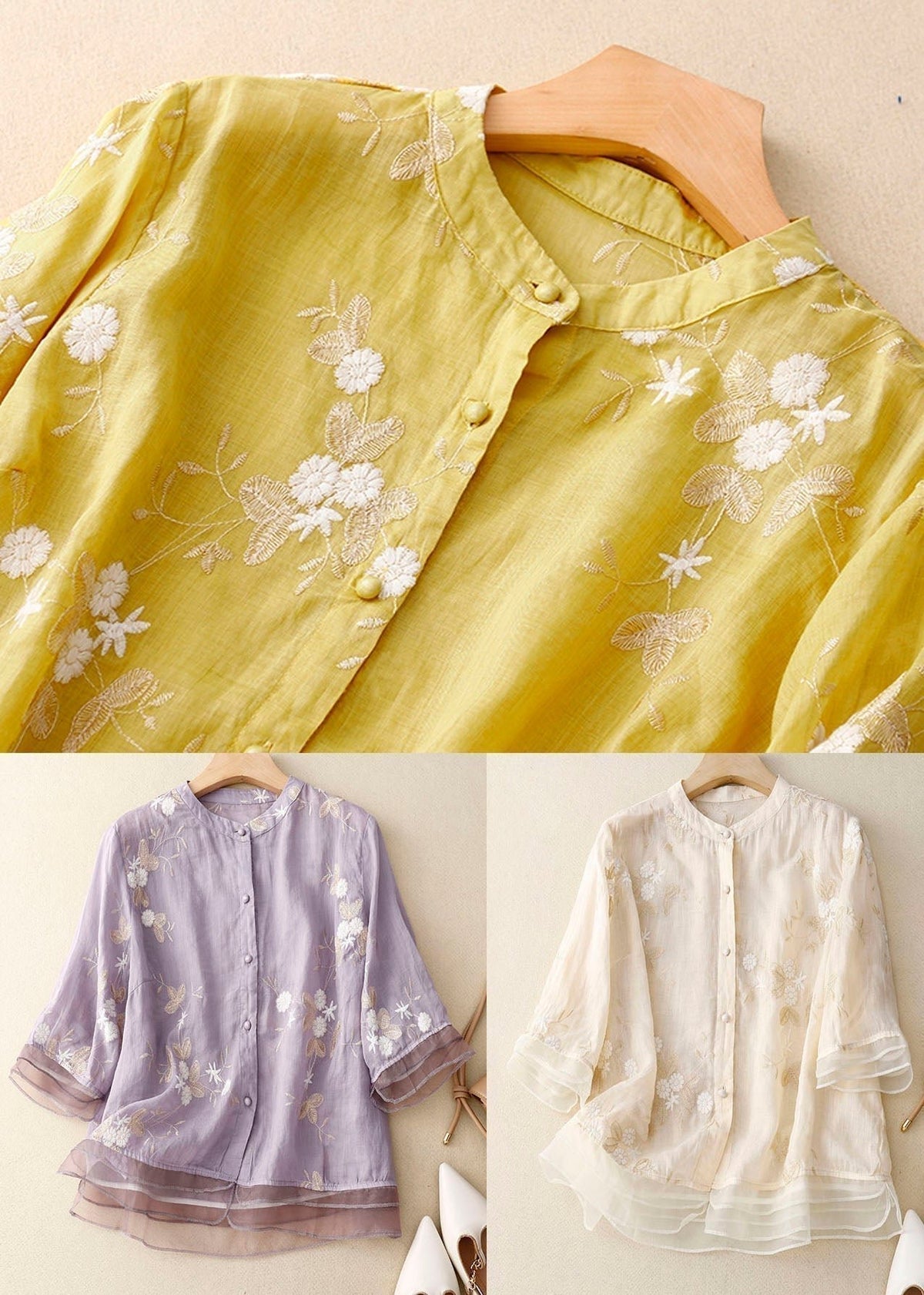 Iris | Women's Chic Floral Blouse Mesh Hem Full