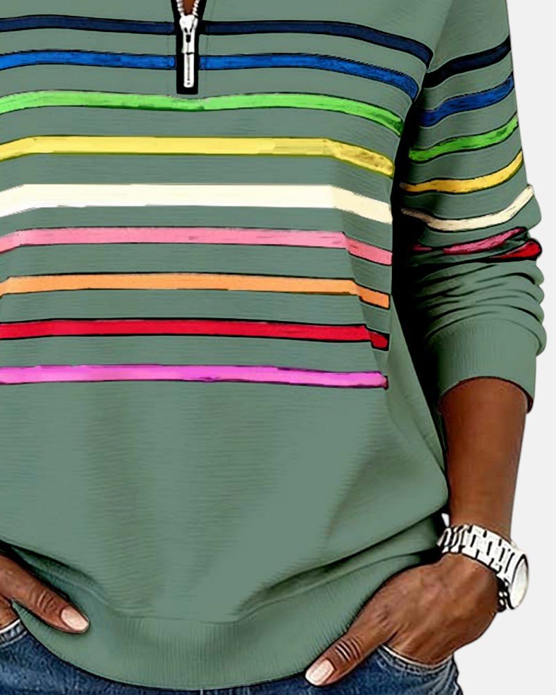 Juno | Women's Rainbow Striped Zip Sweatshirt View 17