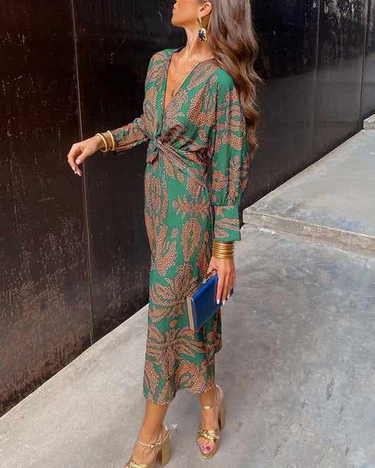Loreine | Women's Wedding Guest A-Line Maxi Dress Twisted Waist Front