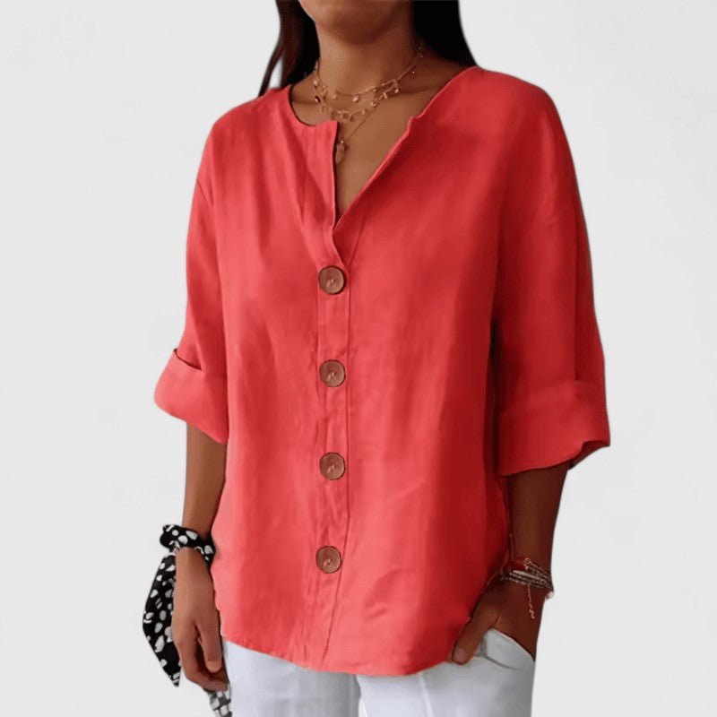 Lorelle | Women's Elegant Blouse Button-Front Short Sleeve Lifestyle
