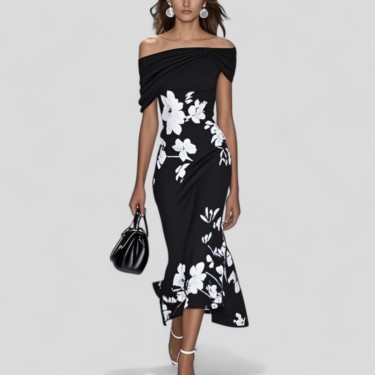 Lyra | Women's Draped Elegant Midi Dress Detail