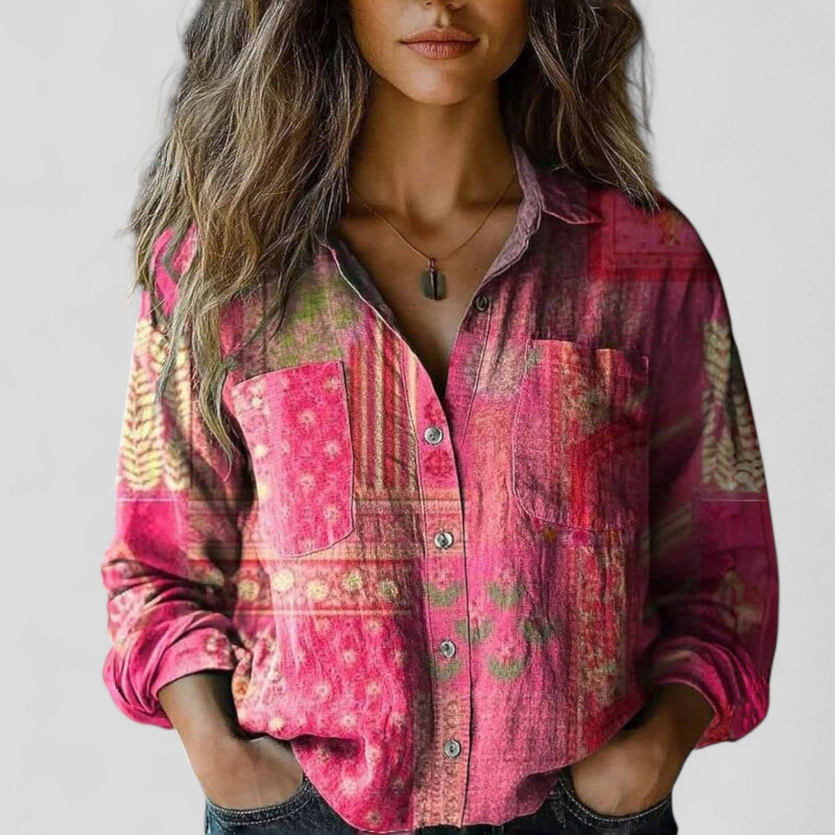 Maevine | Women's Comfortable Blouse Patchwork Floral Short Sleeve Back