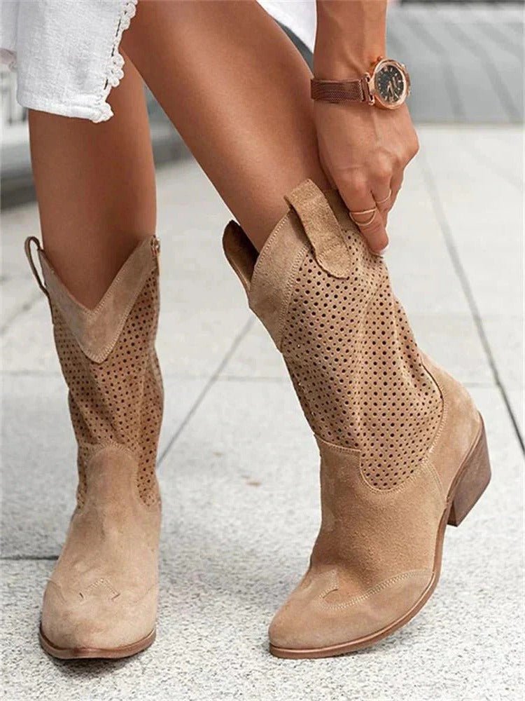 Marceline | Women's Perforated Cowboy Boots Detail