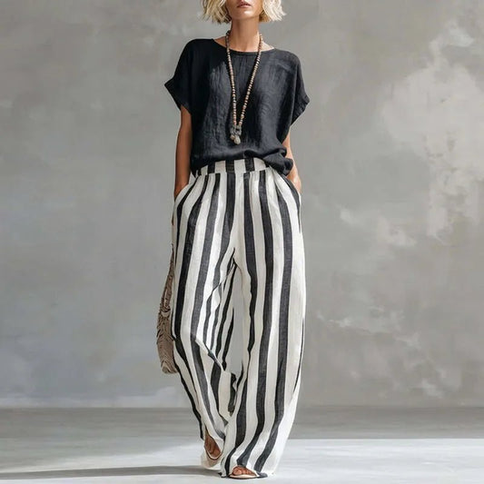 Maren | Women's Striped Linen Summer Set Front