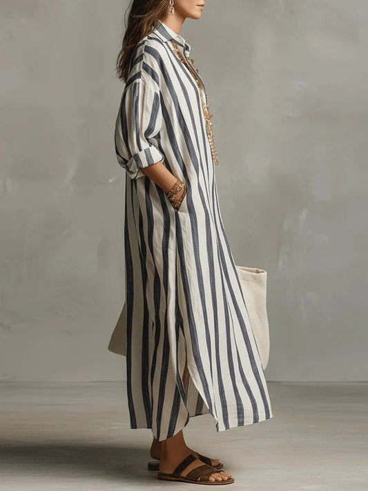 Opal | Women's Striped Linen Shirt Dress Front