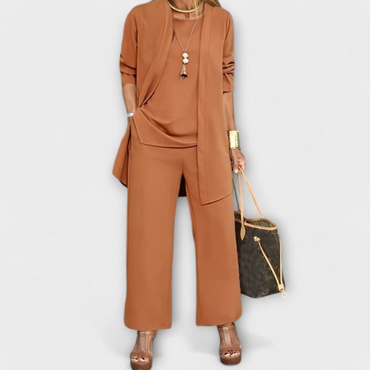 Ravelle | Women's Sophisticated Open-Front Cardigan Three-Piece Set Front