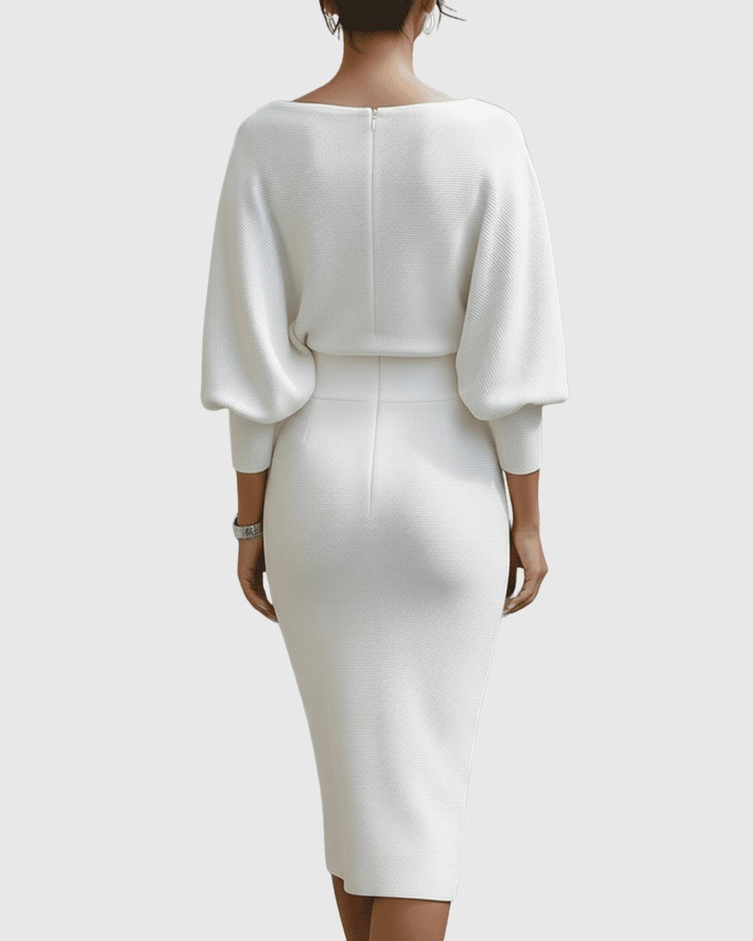 Selene | Women's Draped Batwing Cowl Neck Midi Dress Alternate