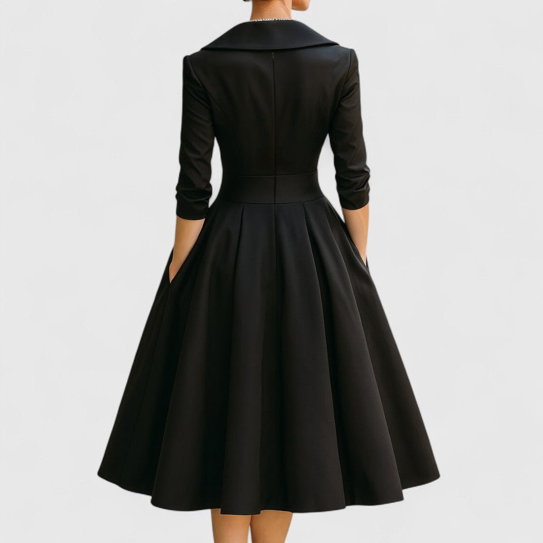 Selene | Women's Elegant Midi Dress Wrap V-Neckline Angle