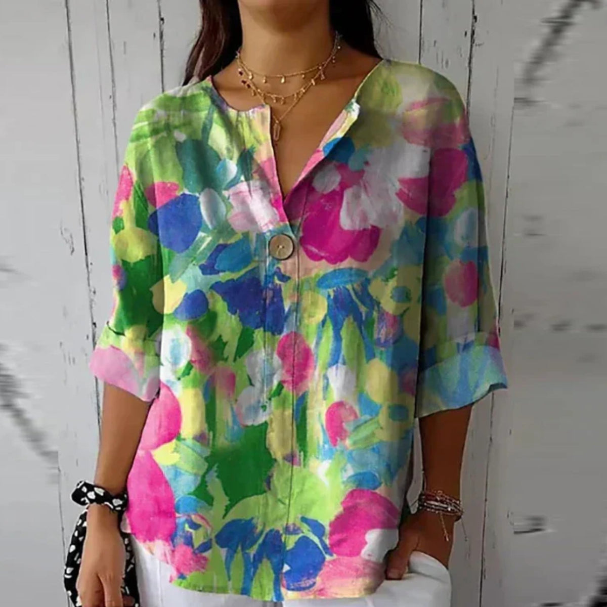 Serenella | Women's Floral Print Chic Blouse Angle