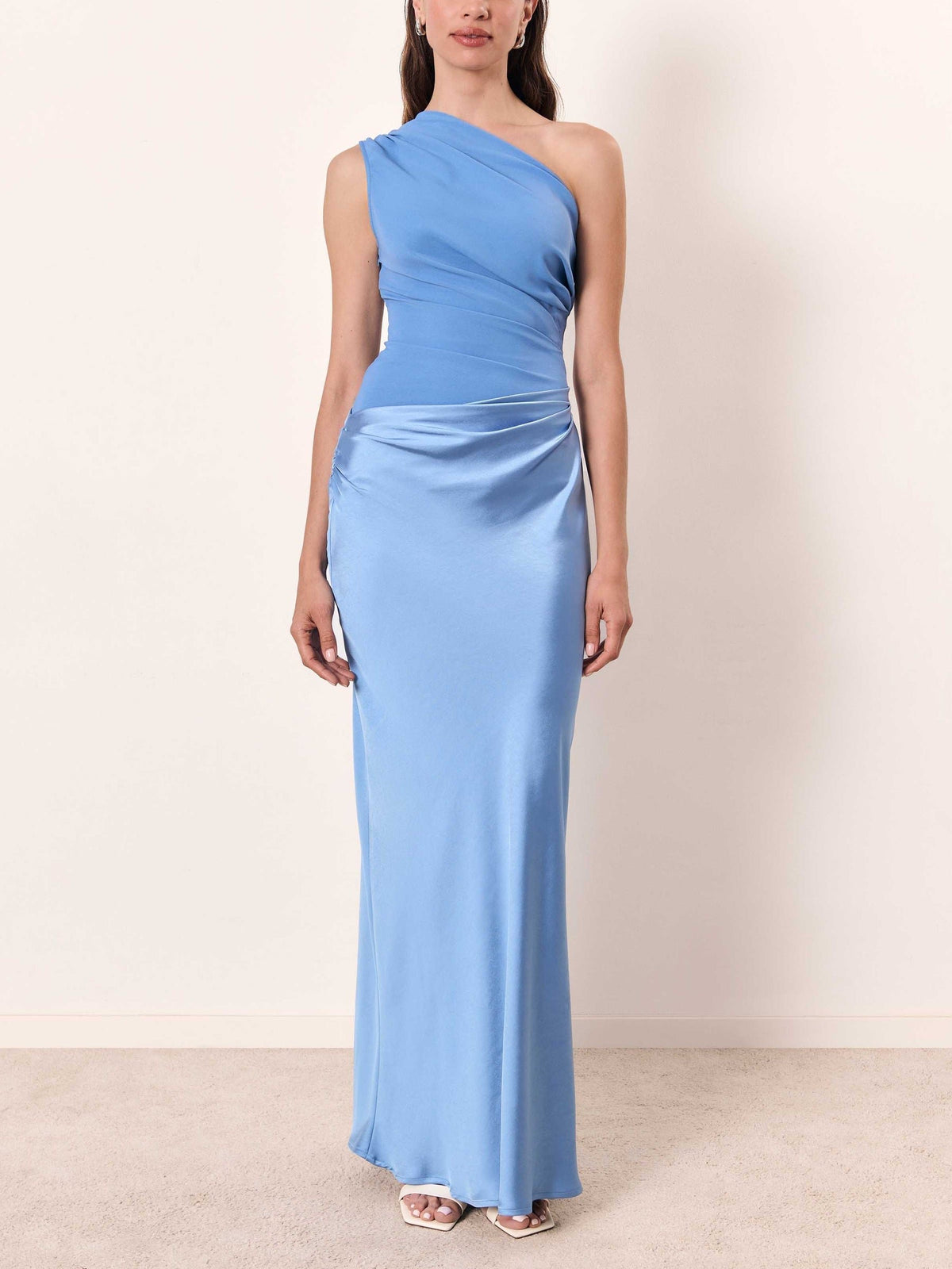 Serenity | Women's Elegant One Shoulder Pleated Maxi Dress Full