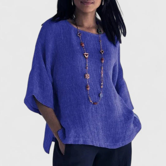 Tivelle | Women's Comfortable Cotton-Linen Blouse Split Sleeve Front