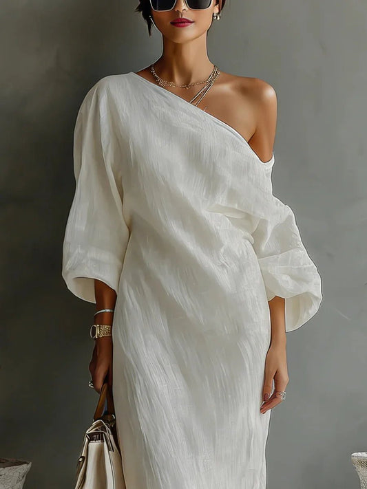 Vera | Women's Linen One Shoulder Dress Front