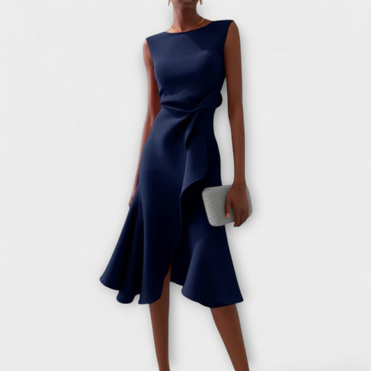Veridiana | Women's Draped Asymmetric Midi Dress Front