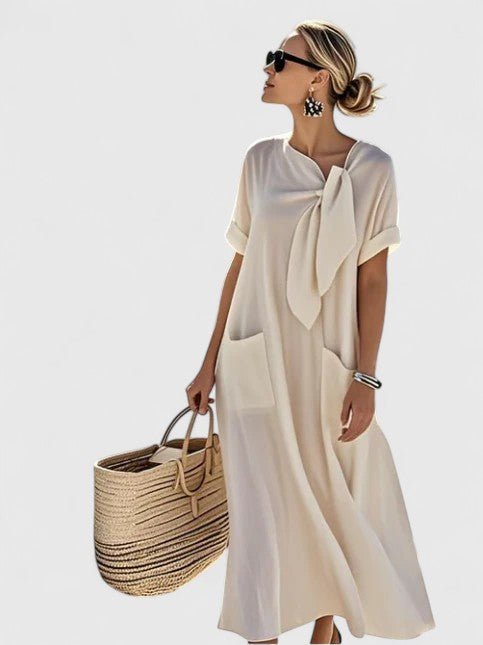 Viola | Elegant Tie Neck Maxi Dress Front