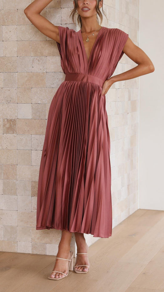 Violet | Women's Elegant Pleated Maxi Dress Front