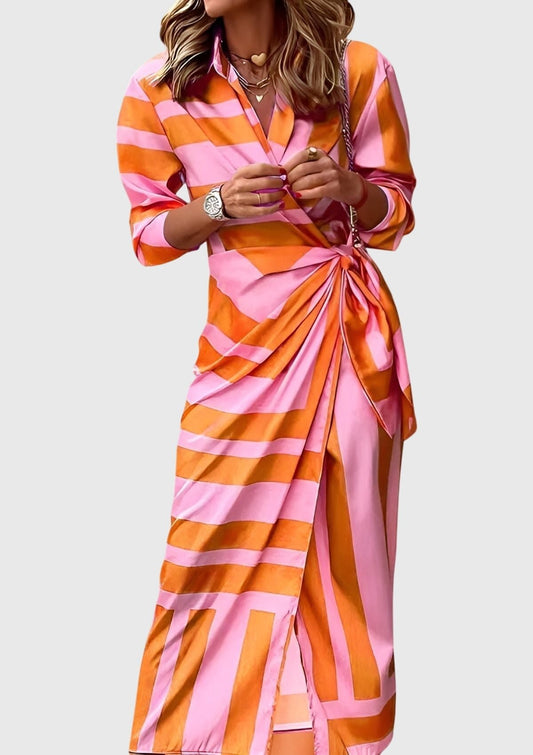 Virelaine | Women's Elegant Wrap Dress Printed Midi Front