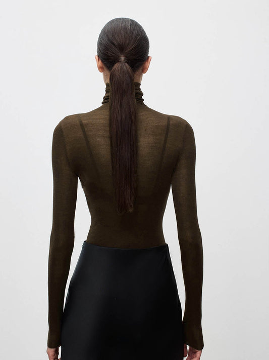 Wool-Blend Turtleneck Sheer Sweater Front