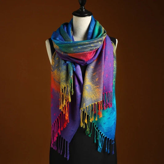 Wren | Peacock Boho Wrap Shawl Front
