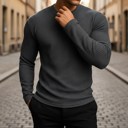 Sweater Rib Knit Long Sleeve Crewneck Men