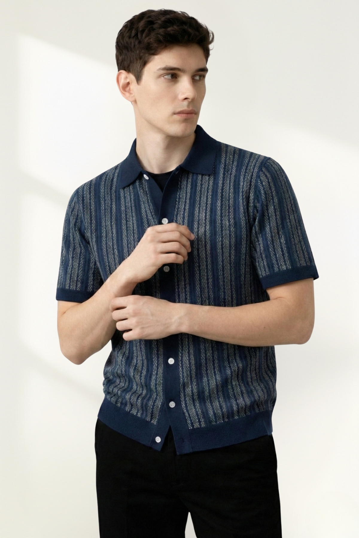 Men’s Knit Patterned Polo Shirt Short Sleeve