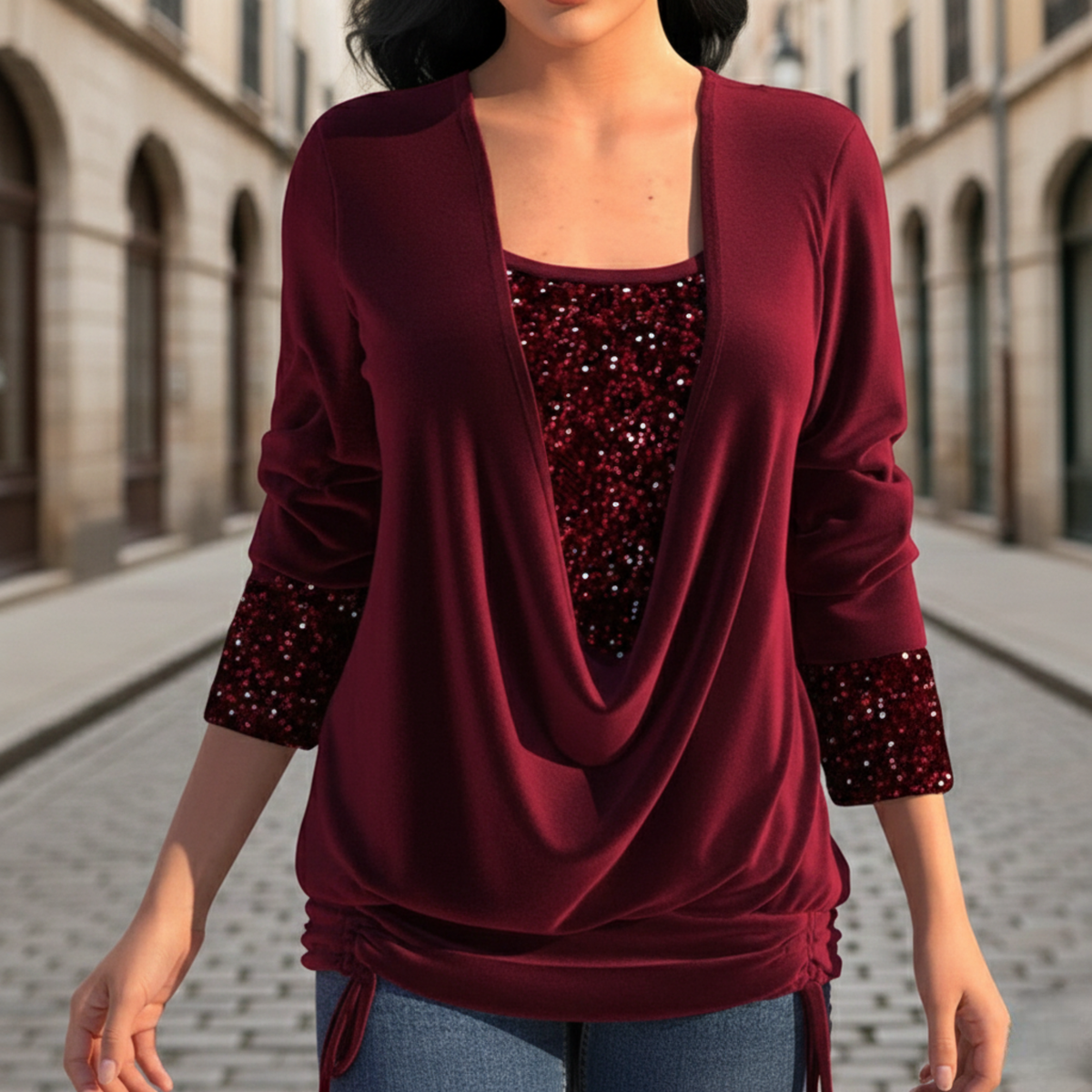 Womens Blouse Long Sleeve Sequin Elegant