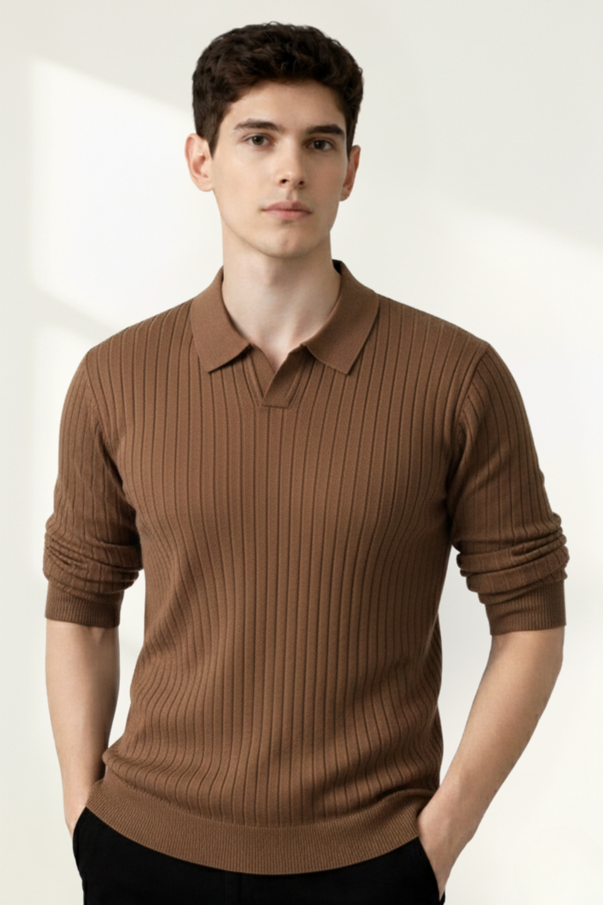Pull polo en tricot côtelé pour homme