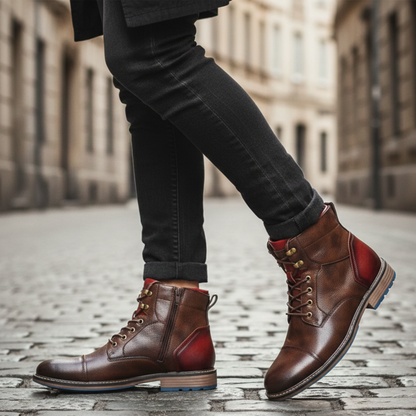 Mens orthopedic leather boots lace up ankle