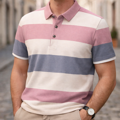 Polo Shirt Short Sleeve Striped Casual Men