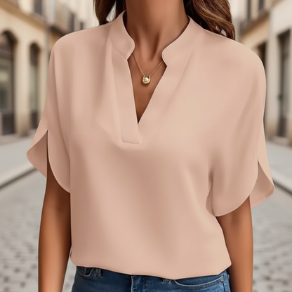 Silk Blouse V Neck Short Sleeve Women